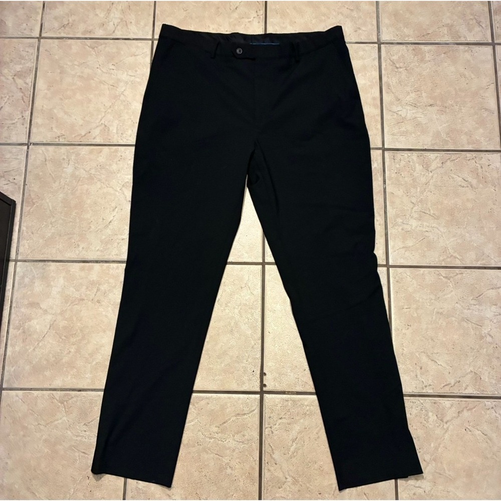 Vince Camuto Mens Black Stretch Dress Pants Flat Front Slim Fit Size 39x32 Work